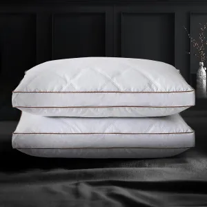 UNIKOME Goose Feathers and Down Pillow, Hotel Collection Gusseted Bed Pillows for Sleeping, 100% Cotton Pillow Cover, Standard Size, Set of 2