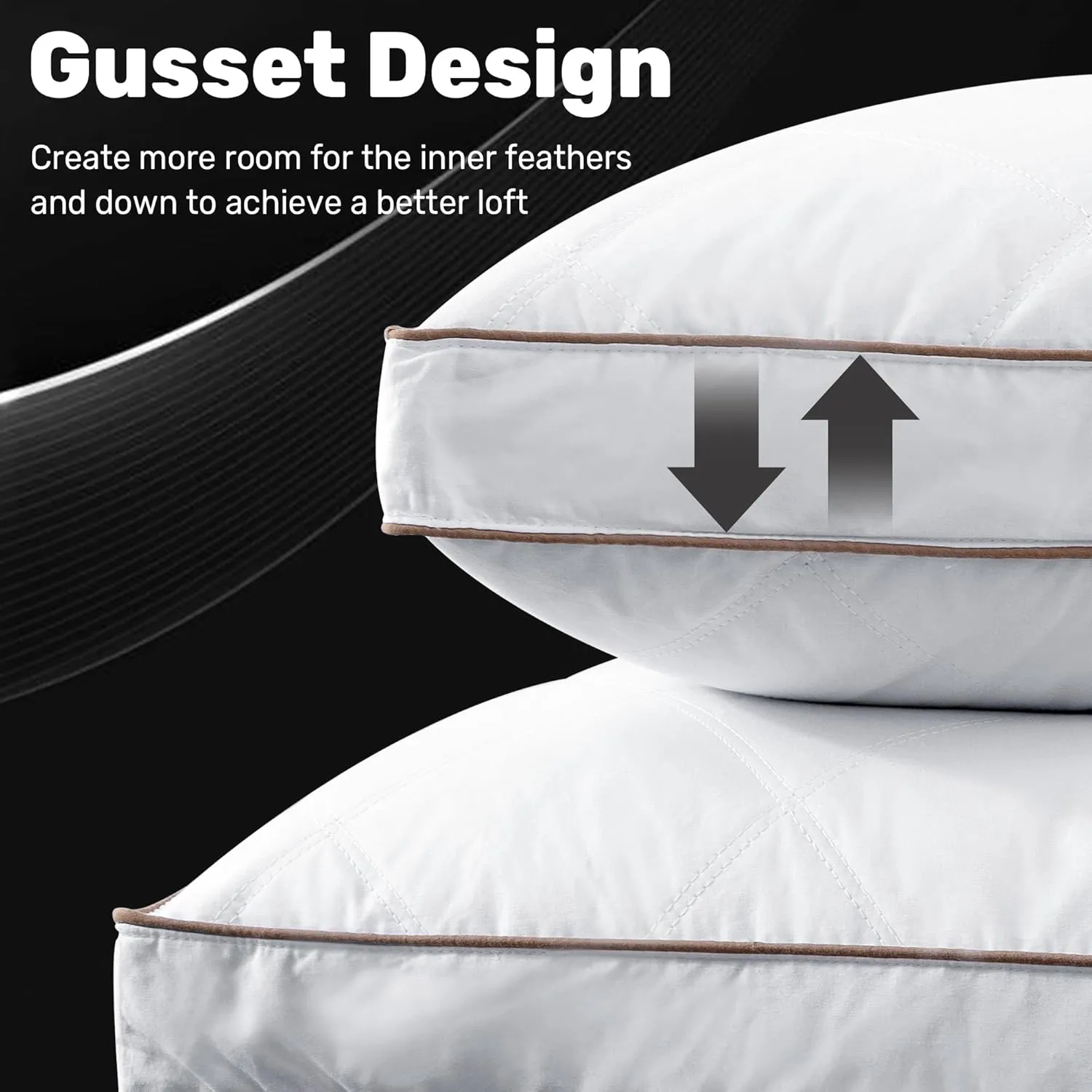 UNIKOME Goose Feathers and Down Pillow, Hotel Collection Gusseted Bed Pillows for Sleeping, 100% Cotton Pillow Cover, Standard Size, Set of 2
