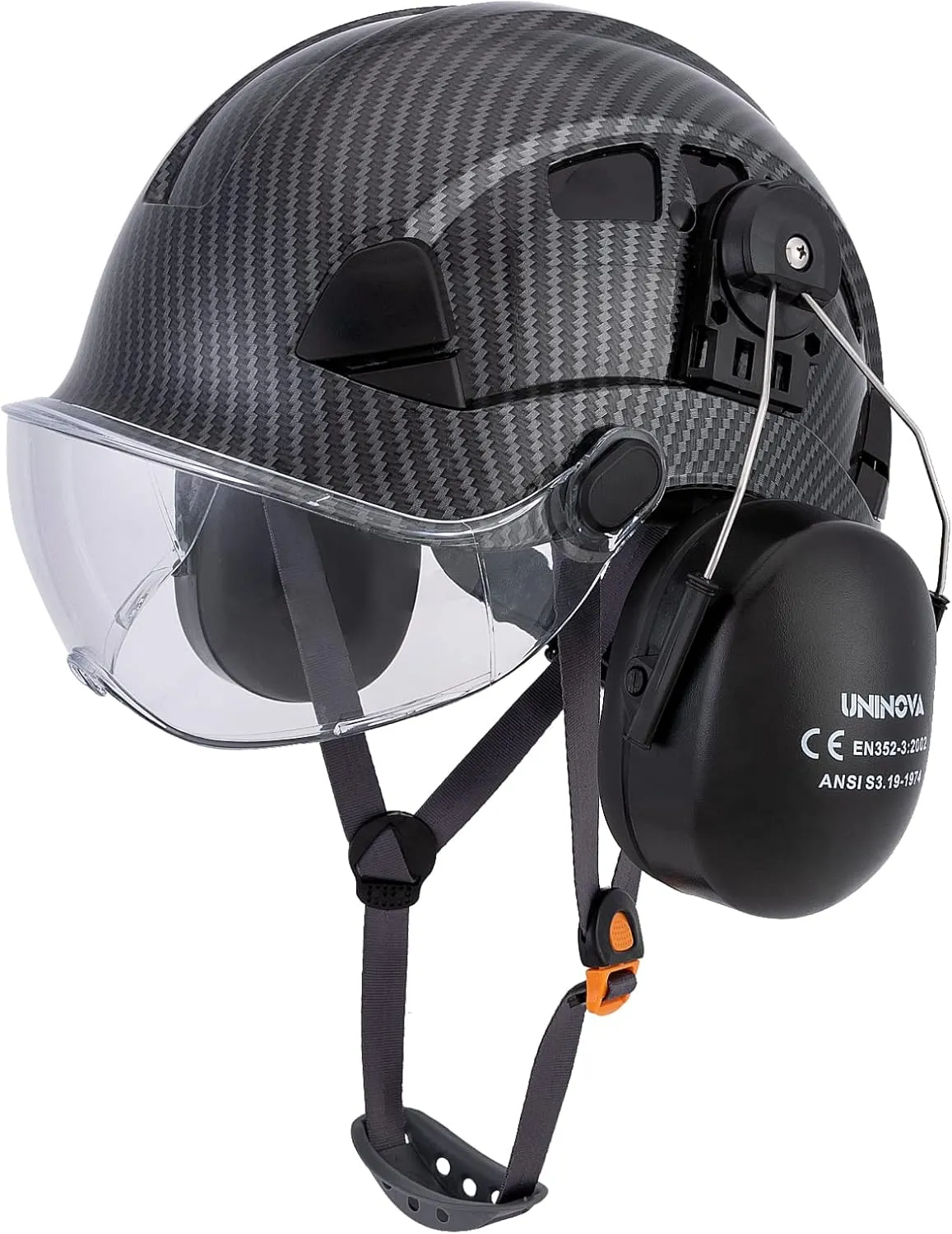 UNINOVA Hard Hat Ear Protection and Visor ANSI Z89.1 Vented ABS Forestry Arborist Tree Climbing Construction Helmet Ear Protection