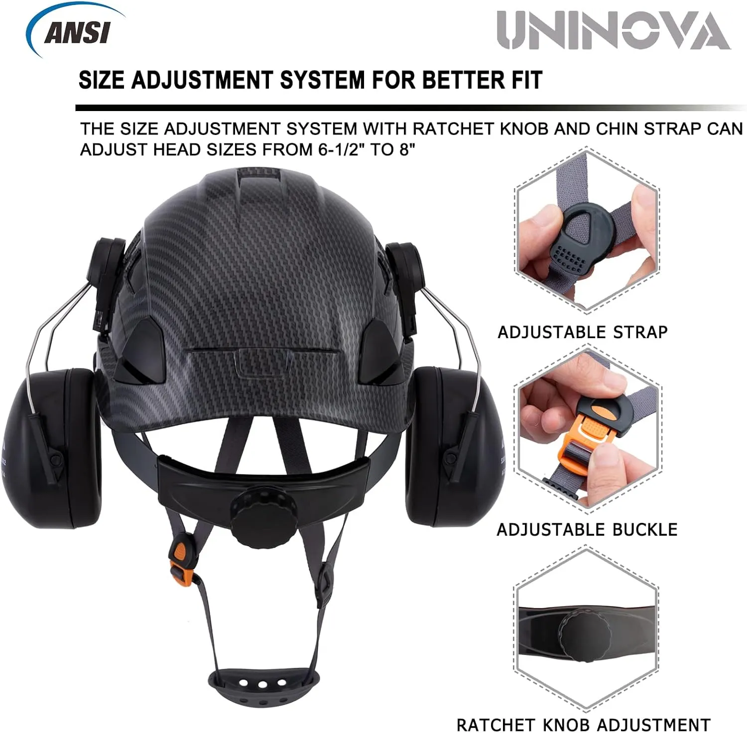 UNINOVA Hard Hat Ear Protection and Visor ANSI Z89.1 Vented ABS Forestry Arborist Tree Climbing Construction Helmet Ear Protection
