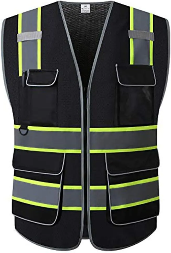 UNINOVA High Visibility Safety Vest - Multi Pockets Reflective Mesh Breathable Workwear, ANSI/ISEA Standards (6X-Large-7X-Large, Black Mesh-02)