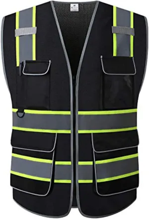 UNINOVA High Visibility Safety Vest - Multi Pockets Reflective Mesh Breathable Workwear, ANSI/ISEA Standards (6X-Large-7X-Large, Black Mesh-02)