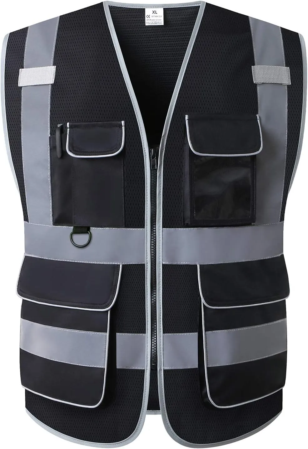 UNINOVA High Visibility Safety Vest - Multi Pockets Reflective Mesh Breathable Workwear, ANSI/ISEA Standards (Large, Black Mesh)
