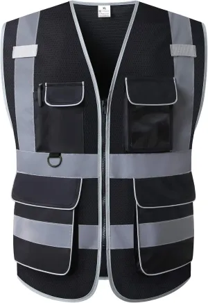 UNINOVA High Visibility Safety Vest - Multi Pockets Reflective Mesh Breathable Workwear, ANSI/ISEA Standards (Large, Black Mesh)
