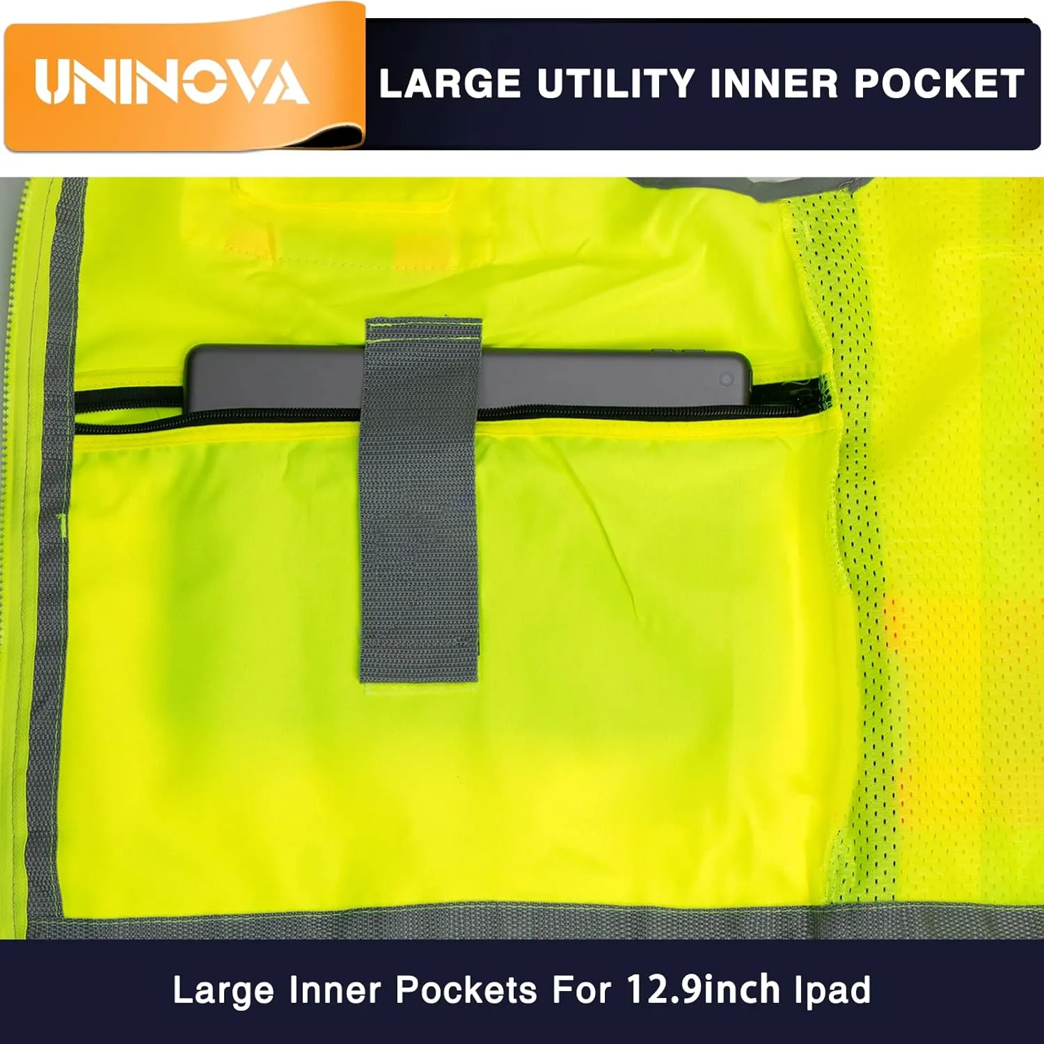 UNINOVA Surveyor Safety Vest Reflective for Men,Class 2 Heavy Duty Safety Vests Reflective with Pockets and Zipper