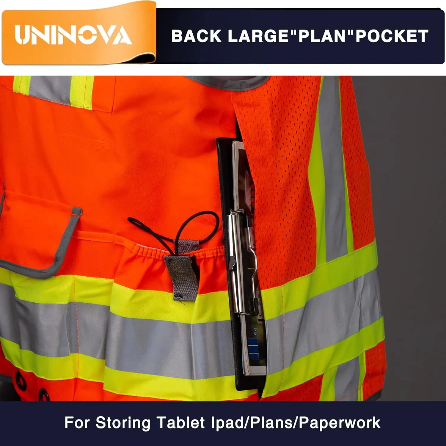UNINOVA Surveyor Safety Vest Reflective for Men,Class 2 Heavy Duty Safety Vests Reflective with Pockets and Zipper