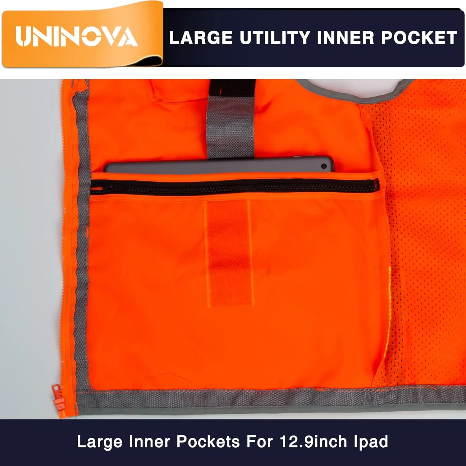 UNINOVA Surveyor Safety Vest Reflective for Men,Class 2 Heavy Duty Safety Vests Reflective with Pockets and Zipper