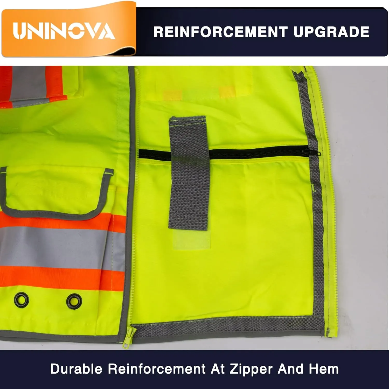 UNINOVA Surveyor Safety Vest Reflective for Men,Class 2 Heavy Duty Safety Vests Reflective with Pockets and Zipper