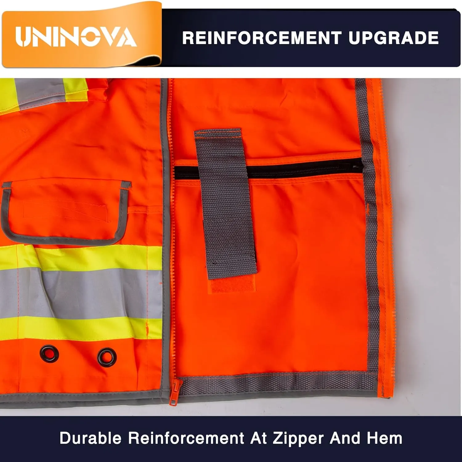 UNINOVA Surveyor Safety Vest Reflective for Men,Class 2 Heavy Duty Safety Vests Reflective with Pockets and Zipper