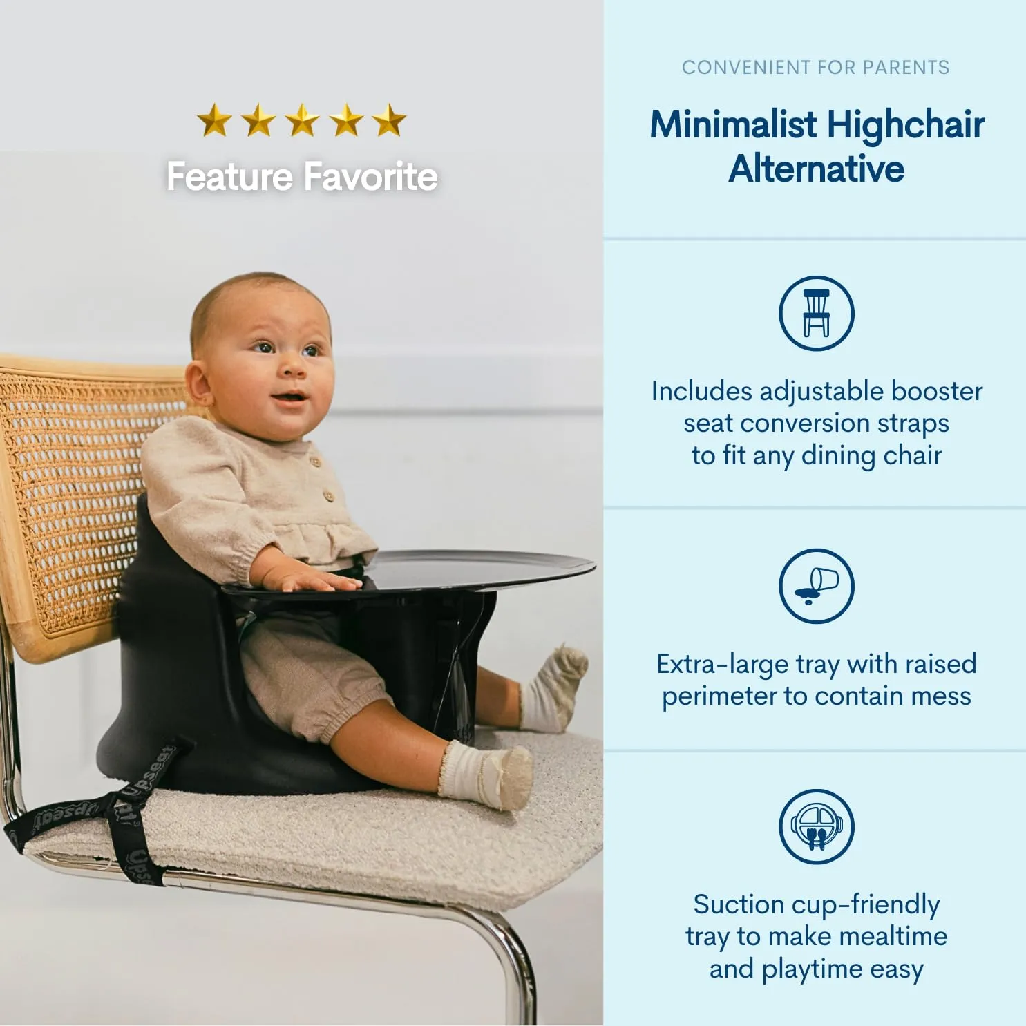 Upseat Baby Floor Seat Booster Chair for Sitting Up with Removable Tray for Meals and Playtime, Developed with Physical Therapists for Safe and Healthy Hip Development and Posture (Midnight Black)
