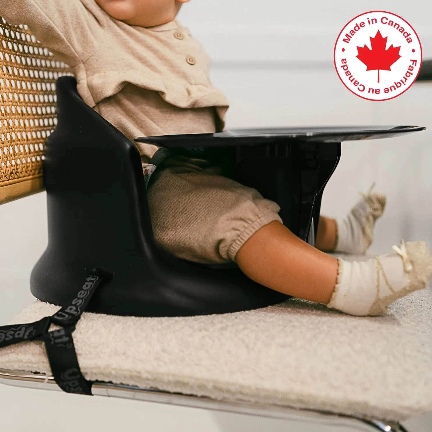 Upseat Baby Floor Seat Booster Chair for Sitting Up with Removable Tray for Meals and Playtime, Developed with Physical Therapists for Safe and Healthy Hip Development and Posture (Midnight Black)
