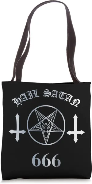 Upside Down Cross Satanic Pentagram Hail Satan 666 Tote Bag