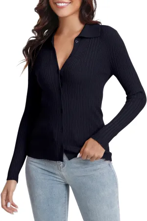 Urban CoCo 2024 Women's Lightweight Knit Cardigan Sweaters Long Sleeve Open Front Button Down Sweater Shirts
