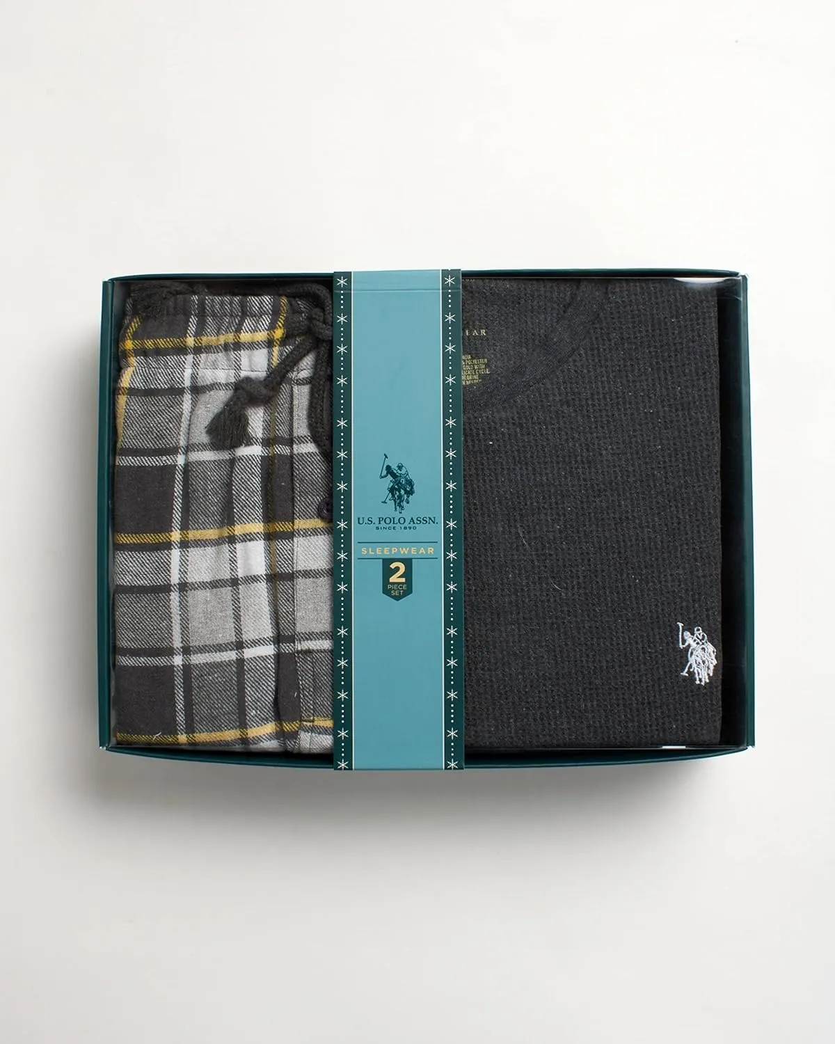 U.S. Polo Assn. Men's Thermal Pajama Set - Waffle Knit Top and Long John Sweatpants, Gift Box