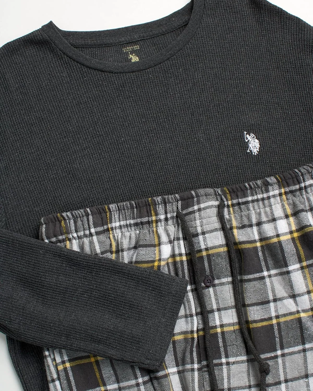 U.S. Polo Assn. Men's Thermal Pajama Set - Waffle Knit Top and Long John Sweatpants, Gift Box