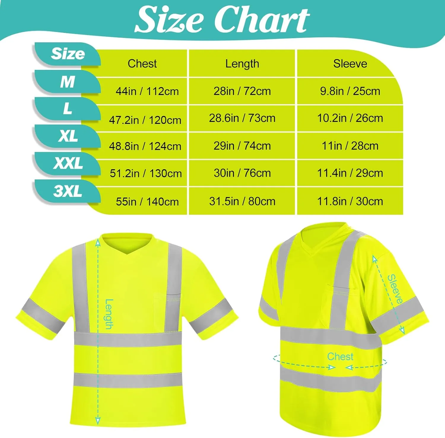 V-Neck Reflective Construction Shirts Class 3 for Men with Pocket Breathable Fluorescent Yellow & Orange