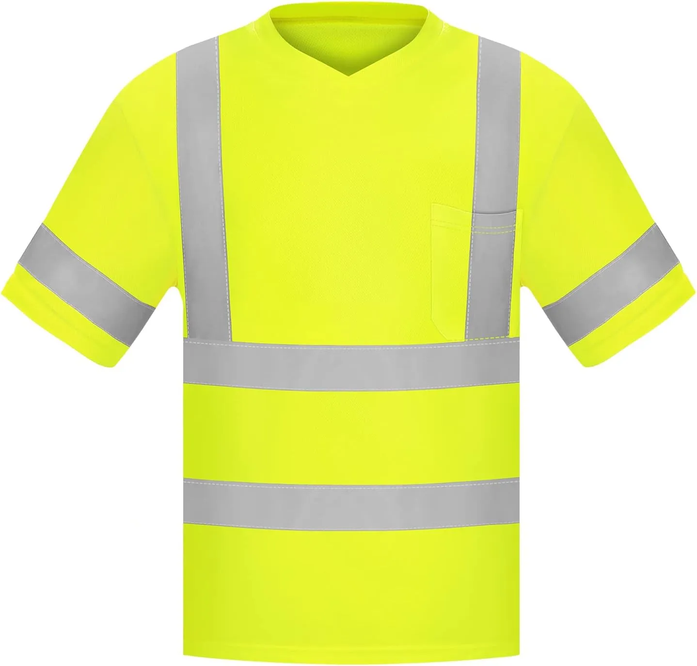V-Neck Reflective Construction Shirts Class 3 for Men with Pocket Breathable Fluorescent Yellow & Orange