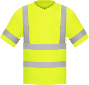 V-Neck Reflective Construction Shirts Class 3 for Men with Pocket Breathable Fluorescent Yellow & Orange