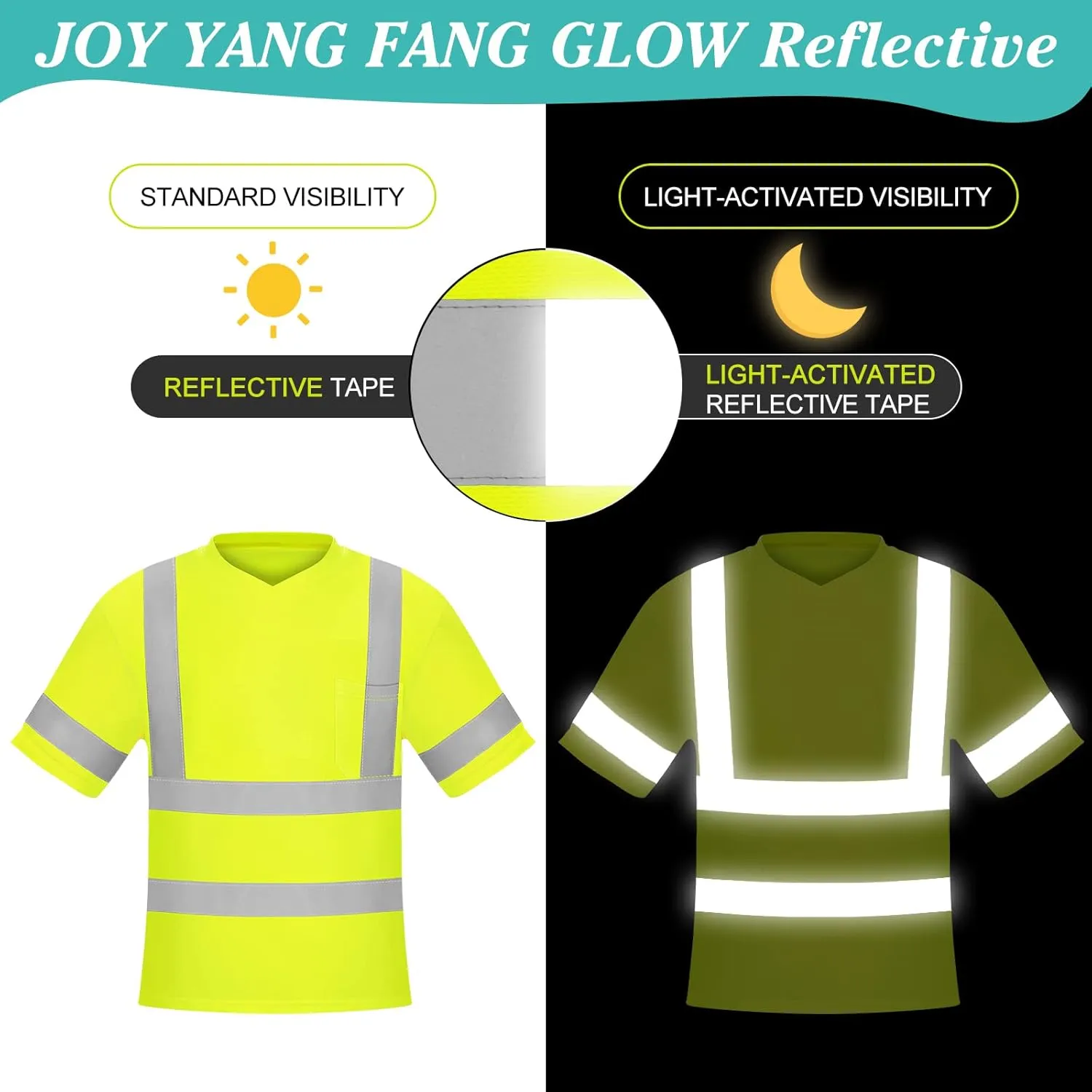 V-Neck Reflective Construction Shirts Class 3 for Men with Pocket Breathable Fluorescent Yellow & Orange
