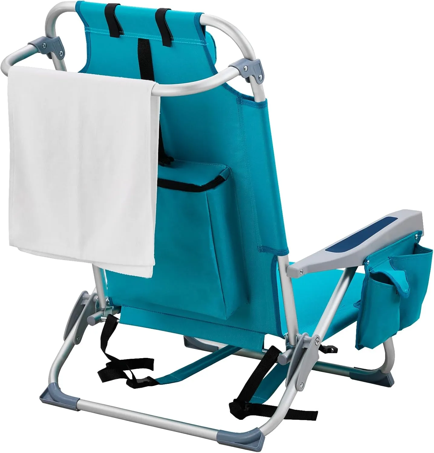 Vasitelan Outdoor Folding Backpack Beach Chair with 5 Positions, Towel bar, Cooler Pouch, Cup Holder,Folding Beach Chair with Backpack Straps (Mint Green, Short)