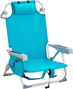 Vasitelan Outdoor Folding Backpack Beach Chair with 5 Positions, Towel bar, Cooler Pouch, Cup Holder,Folding Beach Chair with Backpack Straps (Mint Green, Short)