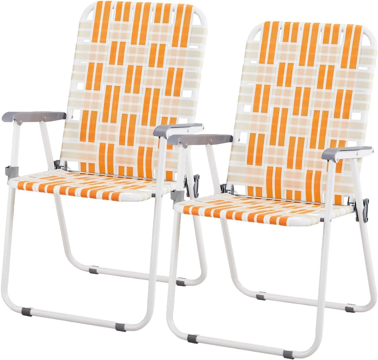 Vasitelan Patio Lawn Chairs Folding Chairs Set of 2, Webbed Folding Chair Outdoor Beach Chair Portable Camping Chair for Yard, Garden (Orange & White)