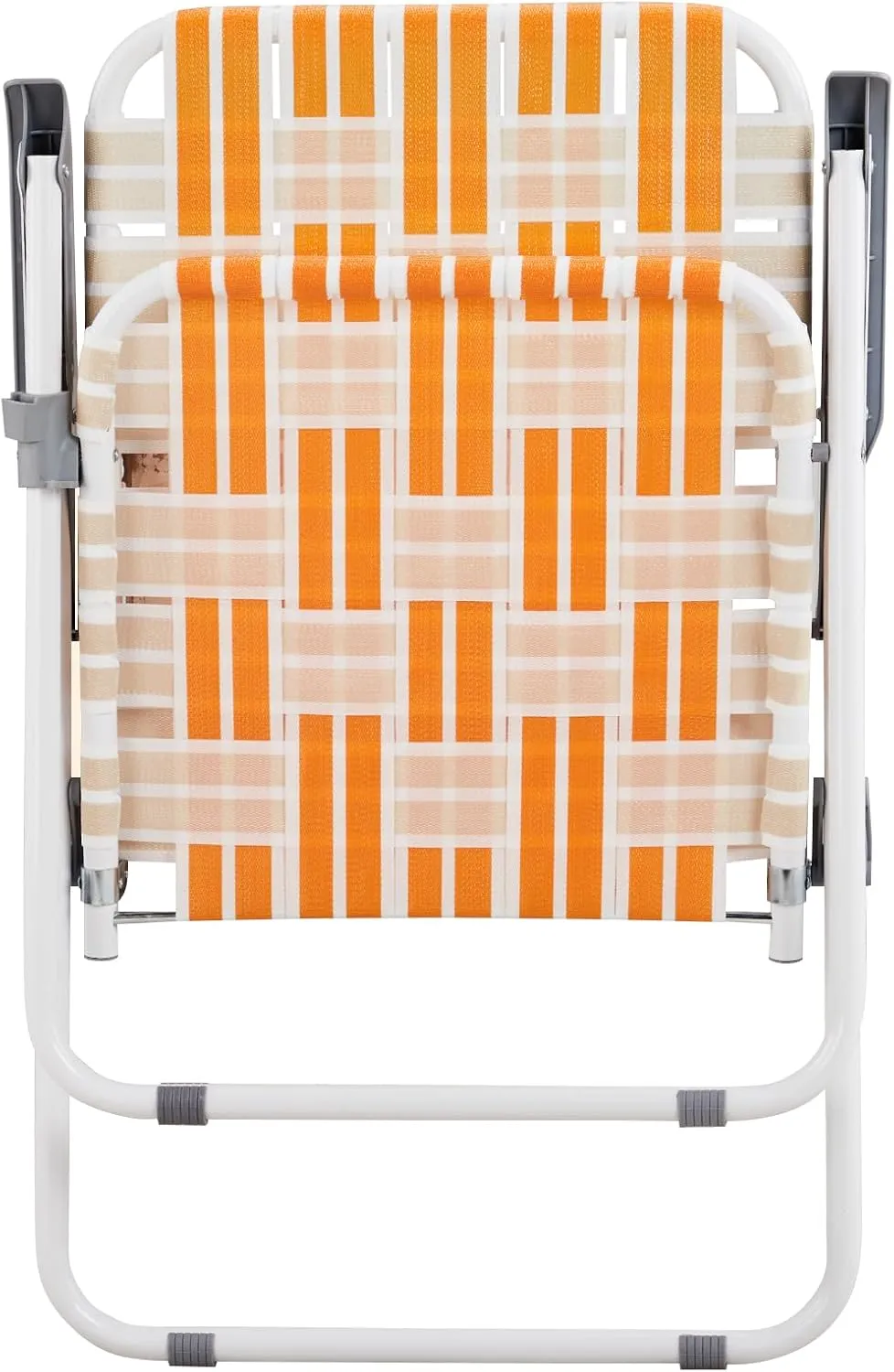 Vasitelan Patio Lawn Chairs Folding Chairs Set of 2, Webbed Folding Chair Outdoor Beach Chair Portable Camping Chair for Yard, Garden (Orange & White)