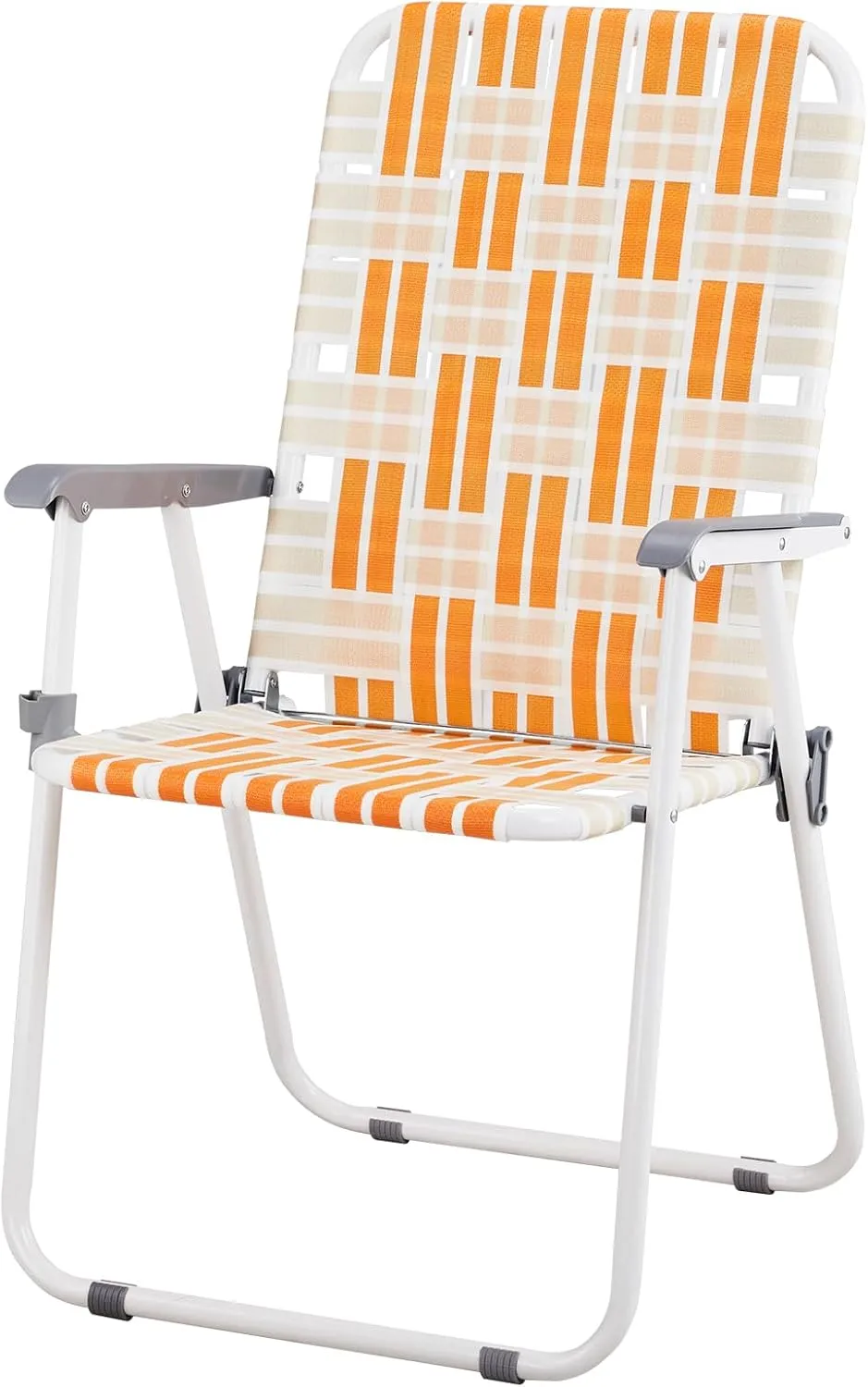 Vasitelan Patio Lawn Chairs Folding Chairs Set of 2, Webbed Folding Chair Outdoor Beach Chair Portable Camping Chair for Yard, Garden (Orange & White)