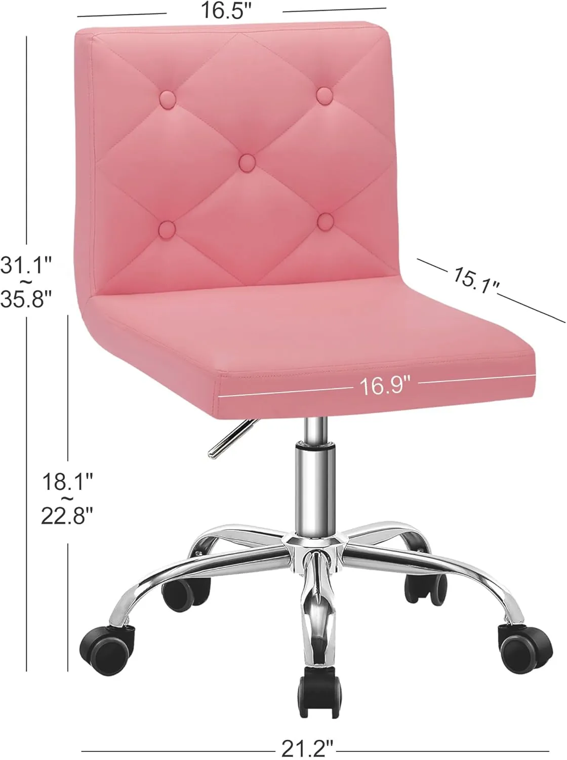 VECELO PU Leather Mid-Back Armless Desk Chair Adjustable Height 360° Rolling Swivel for Home Office Work