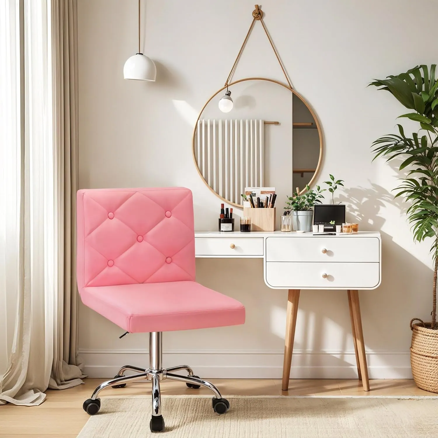 VECELO PU Leather Mid-Back Armless Desk Chair Adjustable Height 360° Rolling Swivel for Home Office Work