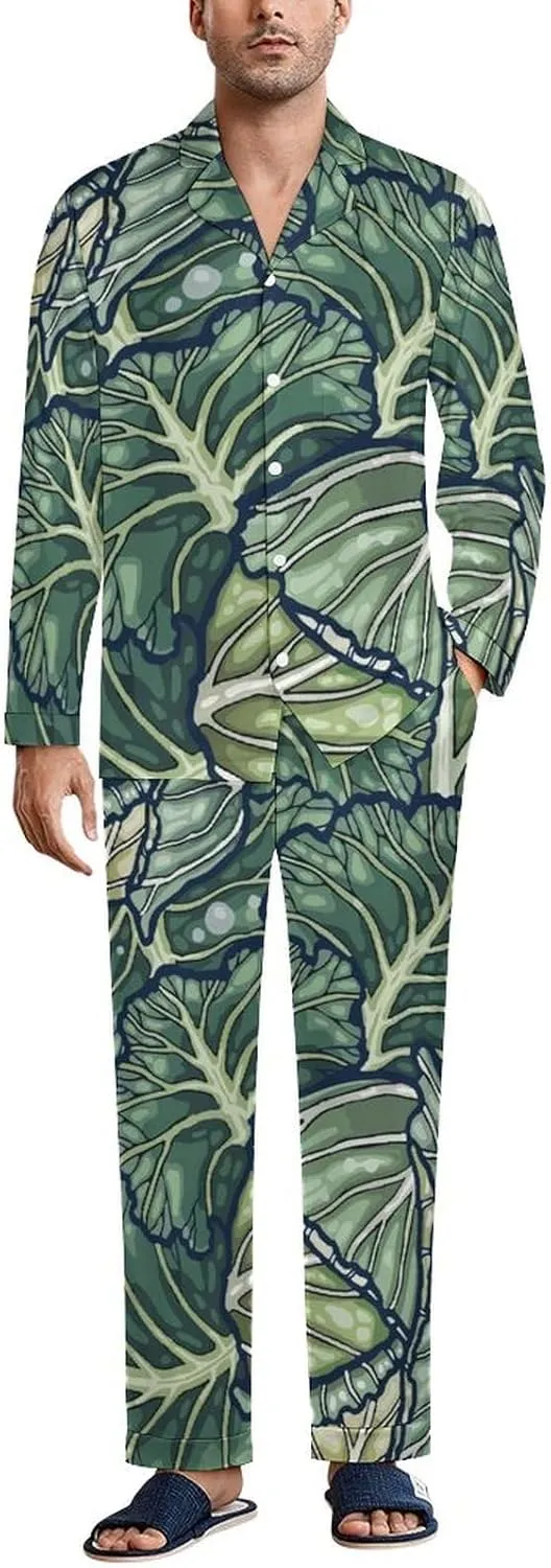 Vegetable Cabbage 2 PCS Men Pajama Set Long Sleeve Button-down Shirts Tops & Sleep Pants Loungewear