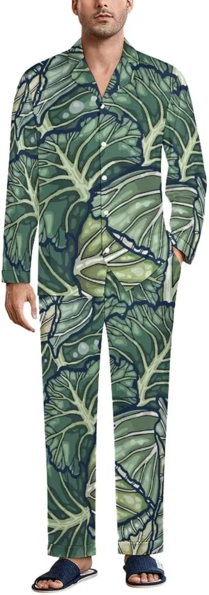 Vegetable Cabbage 2 PCS Men Pajama Set Long Sleeve Button-down Shirts Tops & Sleep Pants Loungewear