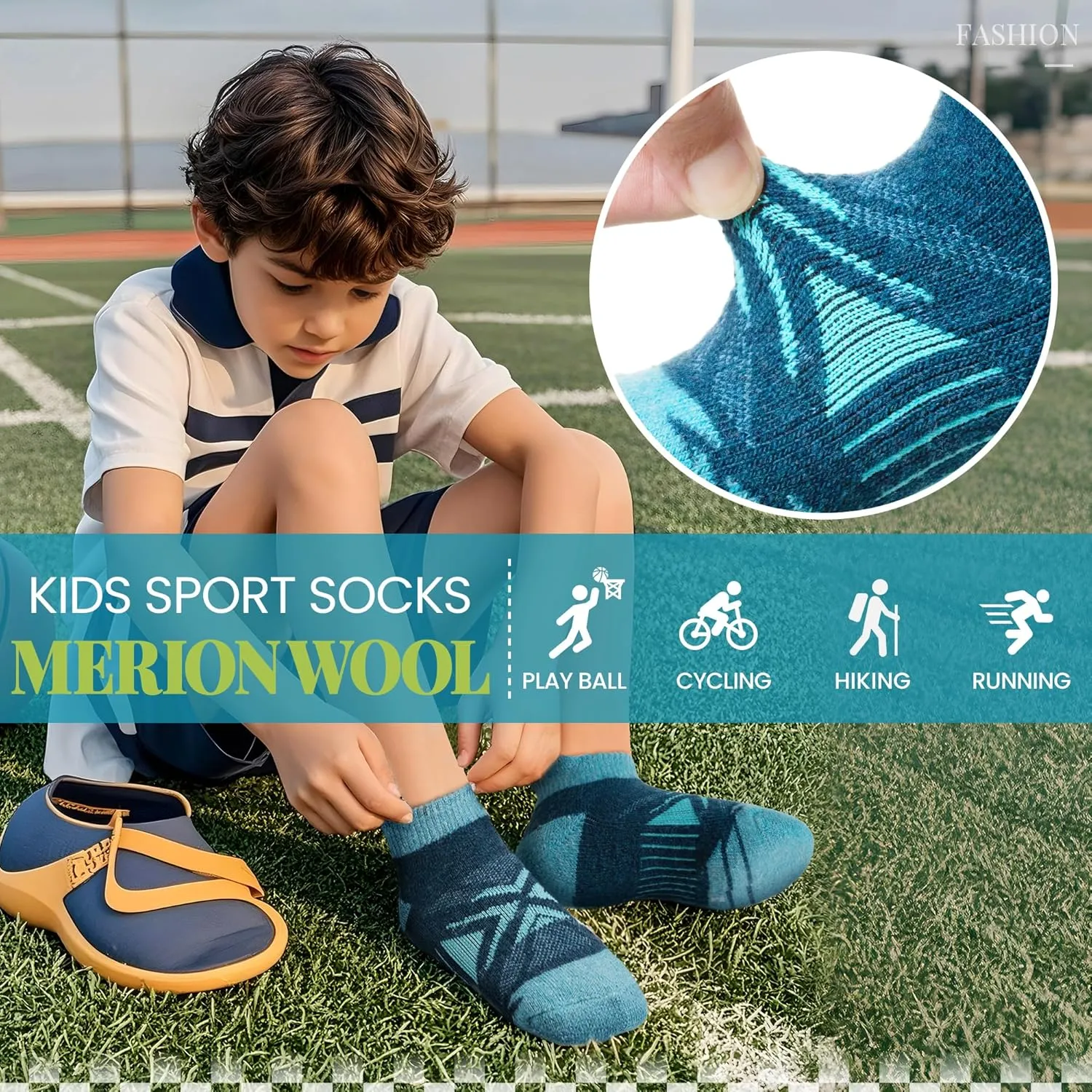 Velice Kids Merino Wool Ankle Hiking Running Socks Girls Boys Teens Athletic Warm Thick Cushion No Show Socks 6 Pairs