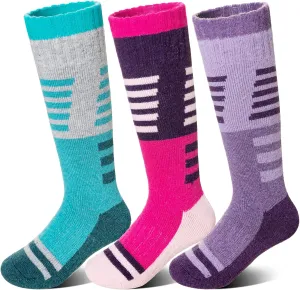 Velice Kids Merino Wool Ski Socks 3 Pairs Boys Girls Thermal Thick Warm Winter Cozy Boot Socks for Skiing Snowboarding