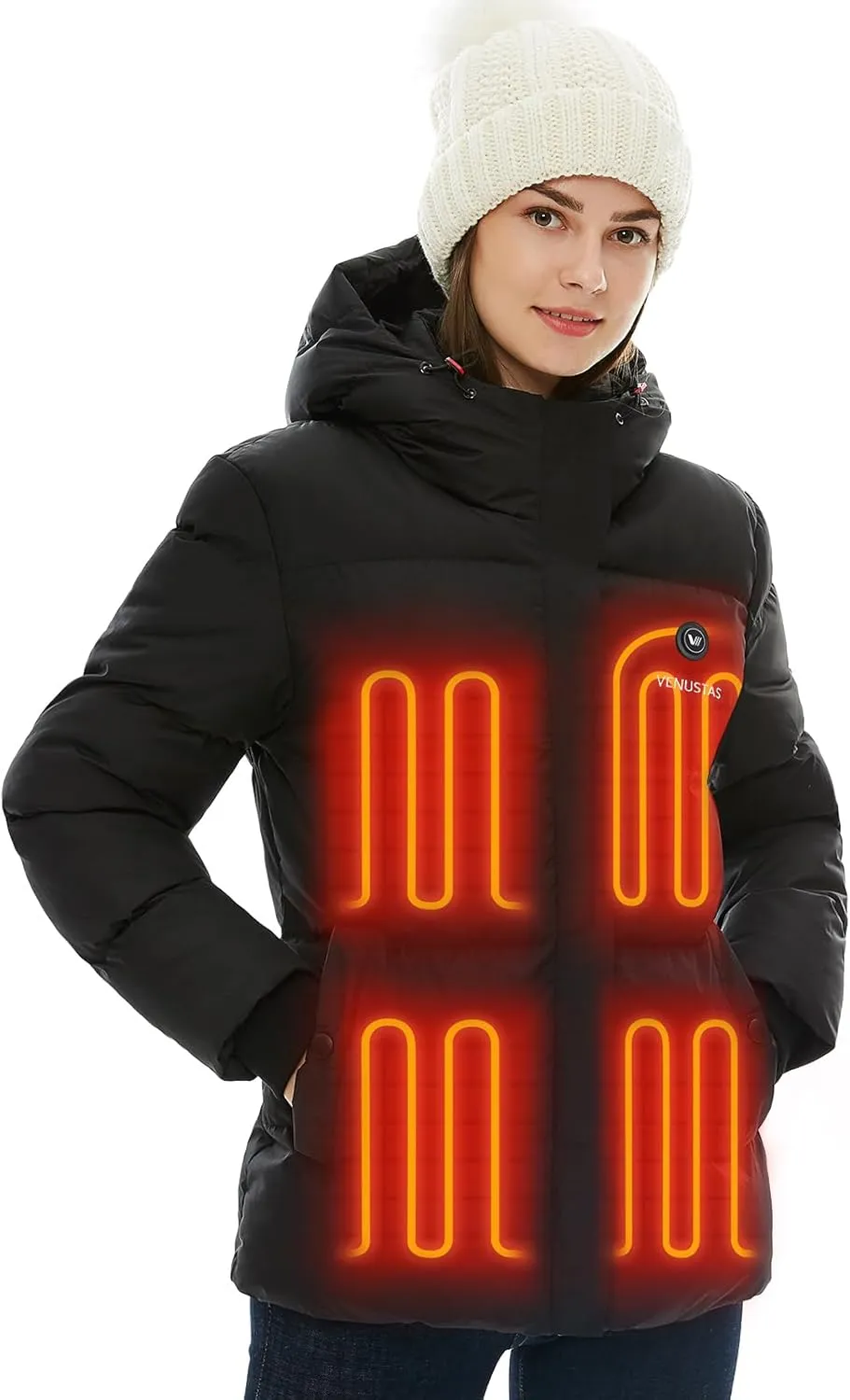 Venustas Women's Heated Down Jacket, Lightweight 90% Down Insulation Heated Jacket with Battery Pack for Skiing Outdoors