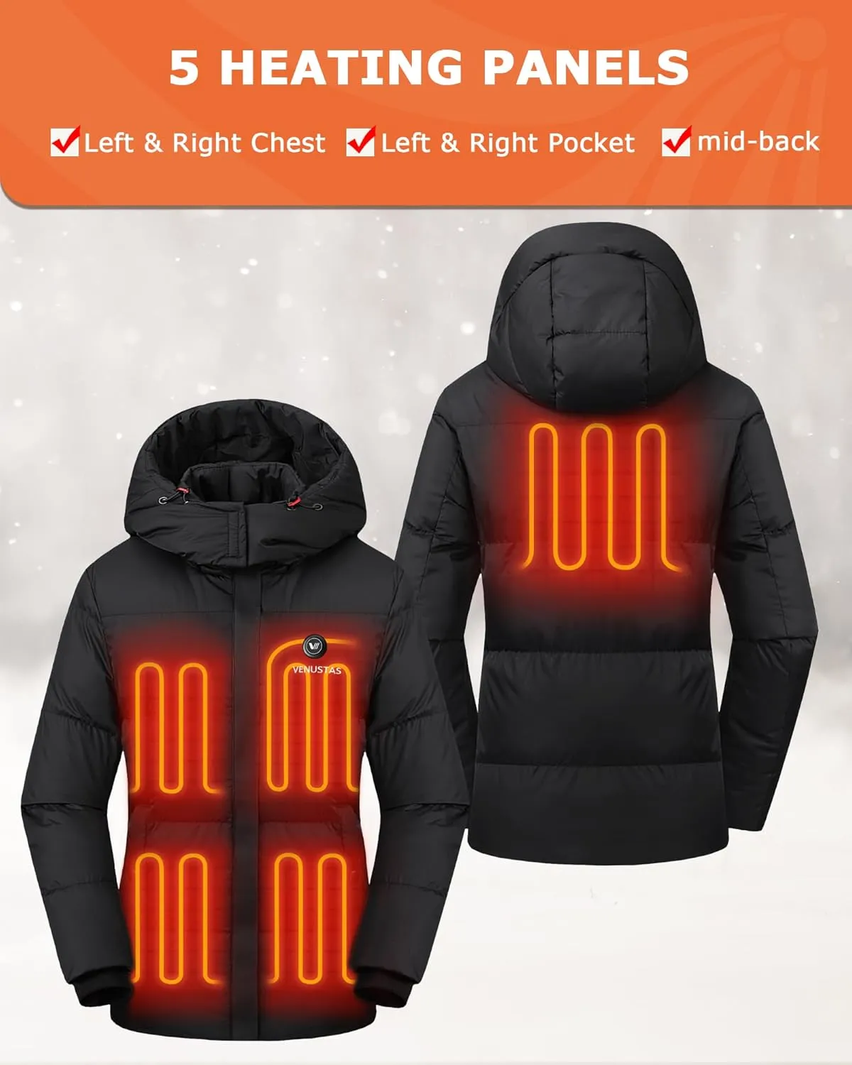 Venustas Women's Heated Down Jacket, Lightweight 90% Down Insulation Heated Jacket with Battery Pack for Skiing Outdoors