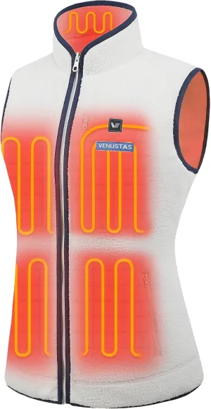 Venustas Women's Recycled Sherpa Heated Vest with Battery, High-Pile Fleece Sherpa Vest For Winter Outdoor