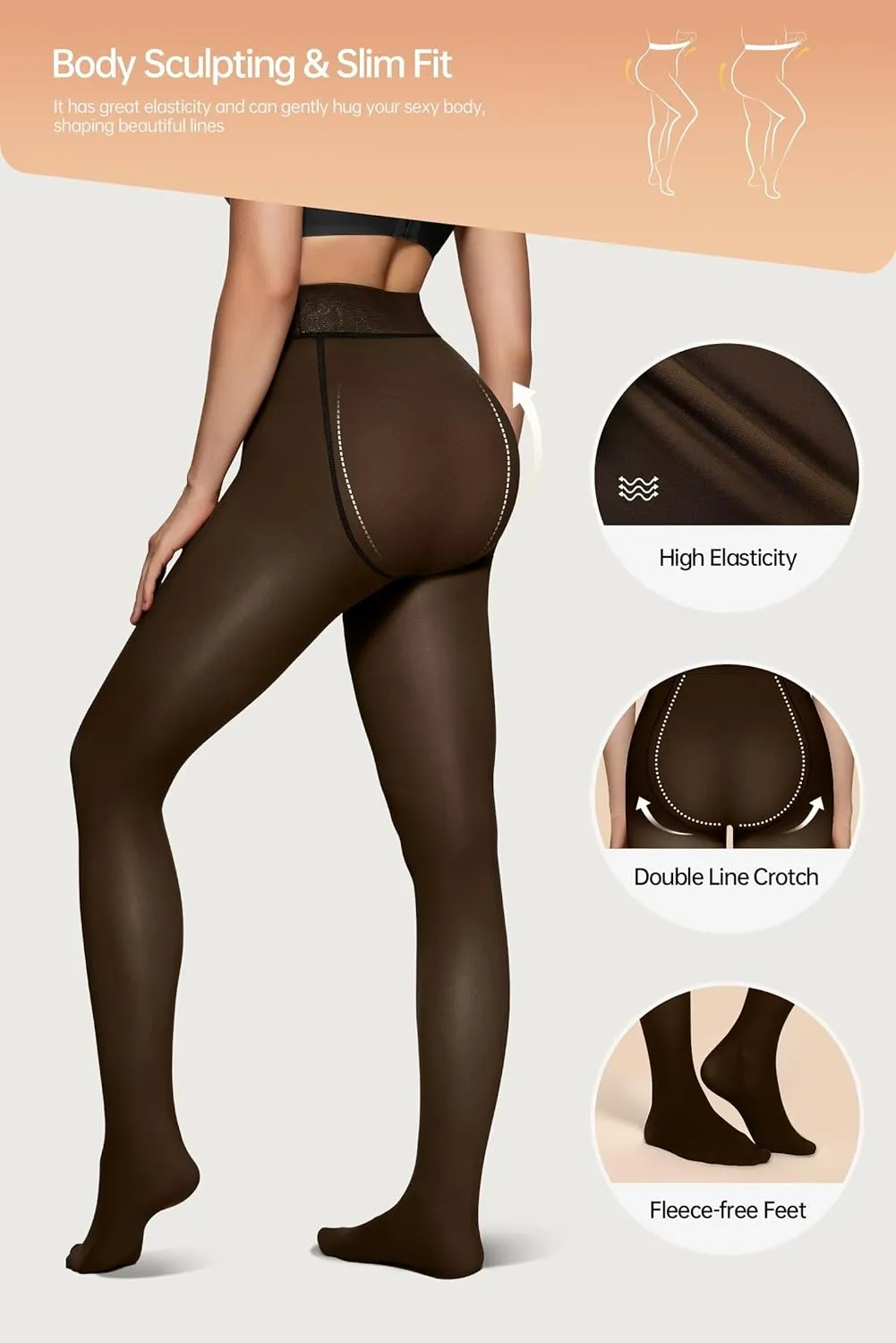 Vertvie Fleece Lined Tights for Women Thermal Pantyhose Fake Translucent Winter Warm Tights High Waisted Thick Leggings