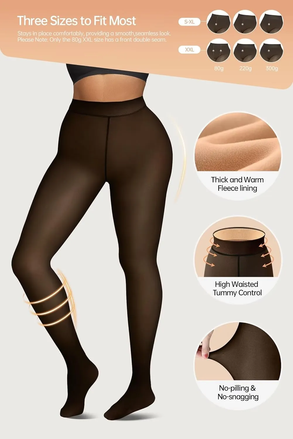 Vertvie Fleece Lined Tights for Women Thermal Pantyhose Fake Translucent Winter Warm Tights High Waisted Thick Leggings