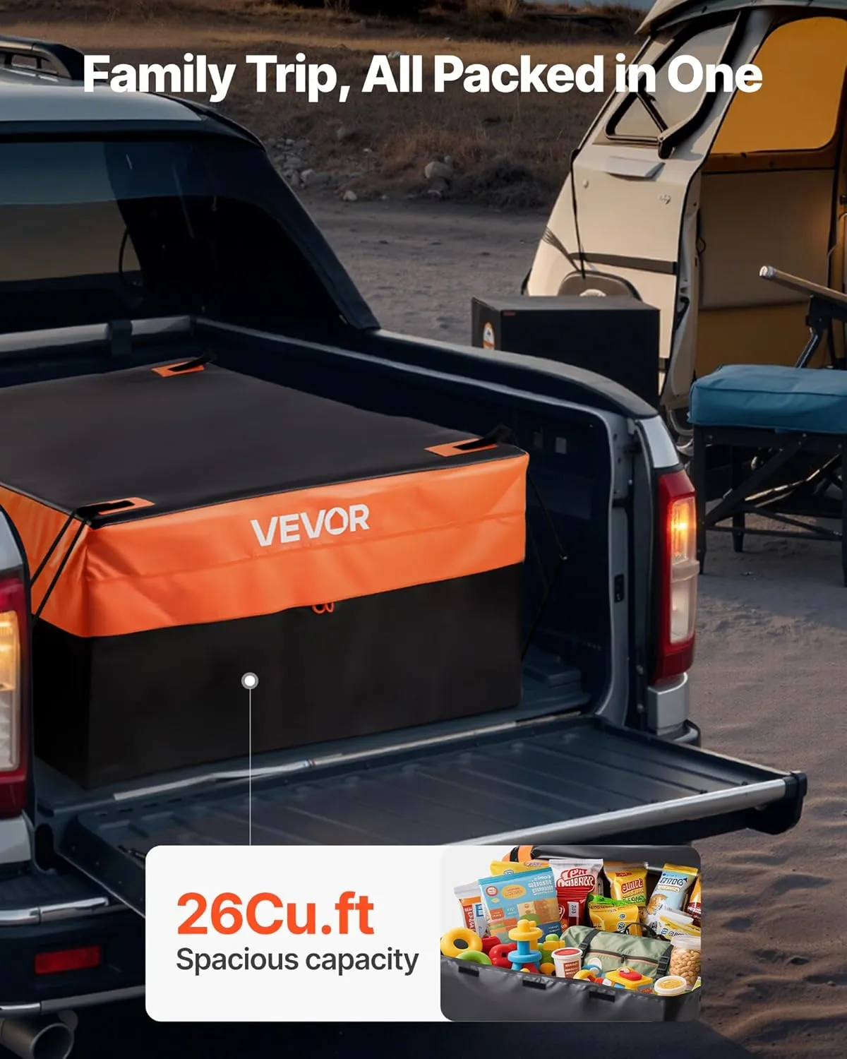 VEVOR Truck Bed Cargo Bag, Waterproof 840D PVC, 51.18 x 40.16 x 21.85 in (26 Cu. ft), Heavy Duty Cargo Bag for Truck Bed with Bungee Cords, Net and Carabiners, Fits a Variety of SUV & Pickup Trucks