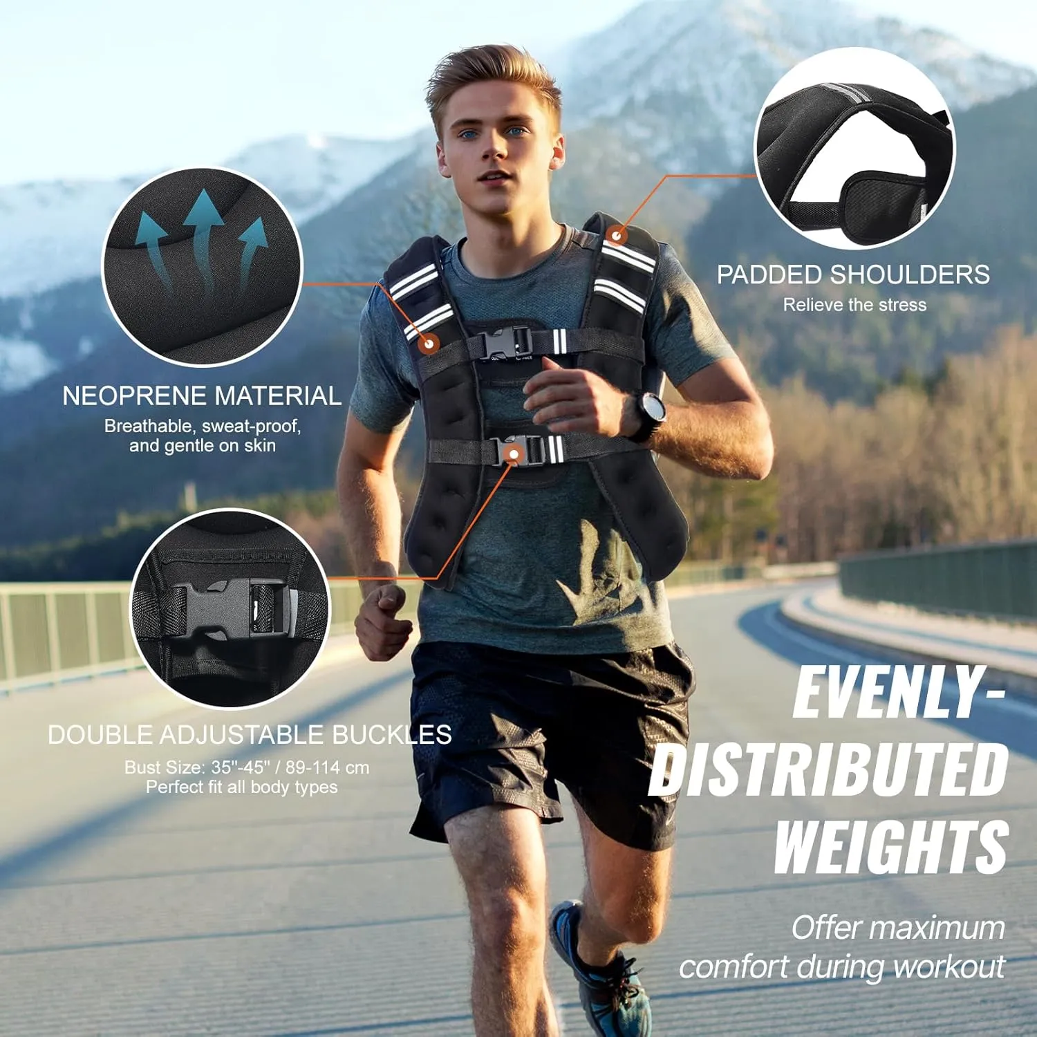 VEVOR Weighted Vest, 12/16/20/30 lbs Weight Vest with Reflective Stripe, Adjustable Buckle Body Weight Vest, Workout Equipment for Strength Training, Running, Jogging, Fitness, and Weight Loss