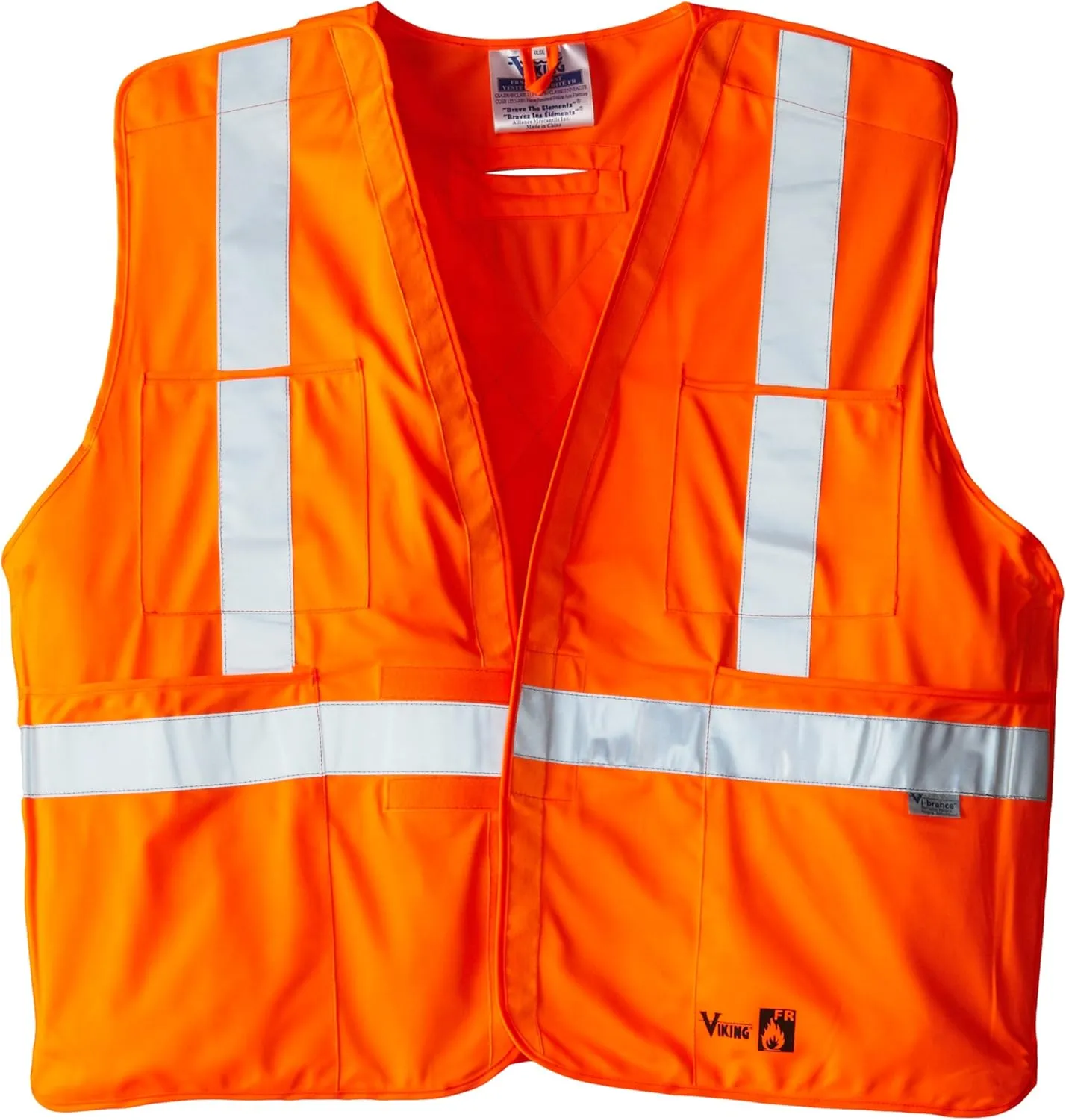 Viking FR Hi Vis Orange Safety Vest - Fire Resistant Class 2 Reflective Vest with Pockets; ANSI/ISEA and CSA Compliant