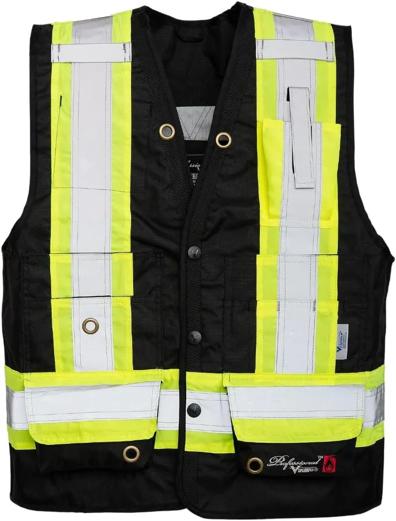 Viking Men's Professional Journeyman FR Surveyor Safety Vest - Hi Vis Flame Retardant Ripstop Fabric