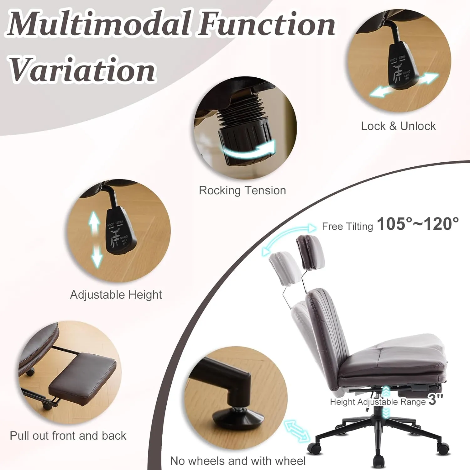 VINGLI Criss Cross Office Chair,PU Leather Computer Chair,Dual-Use with/no Wheels,Comfy High Back Lumbar Support Desk Chair,360 Degree Swivel Chair with Headrest/Footrest Pedal, Expresso