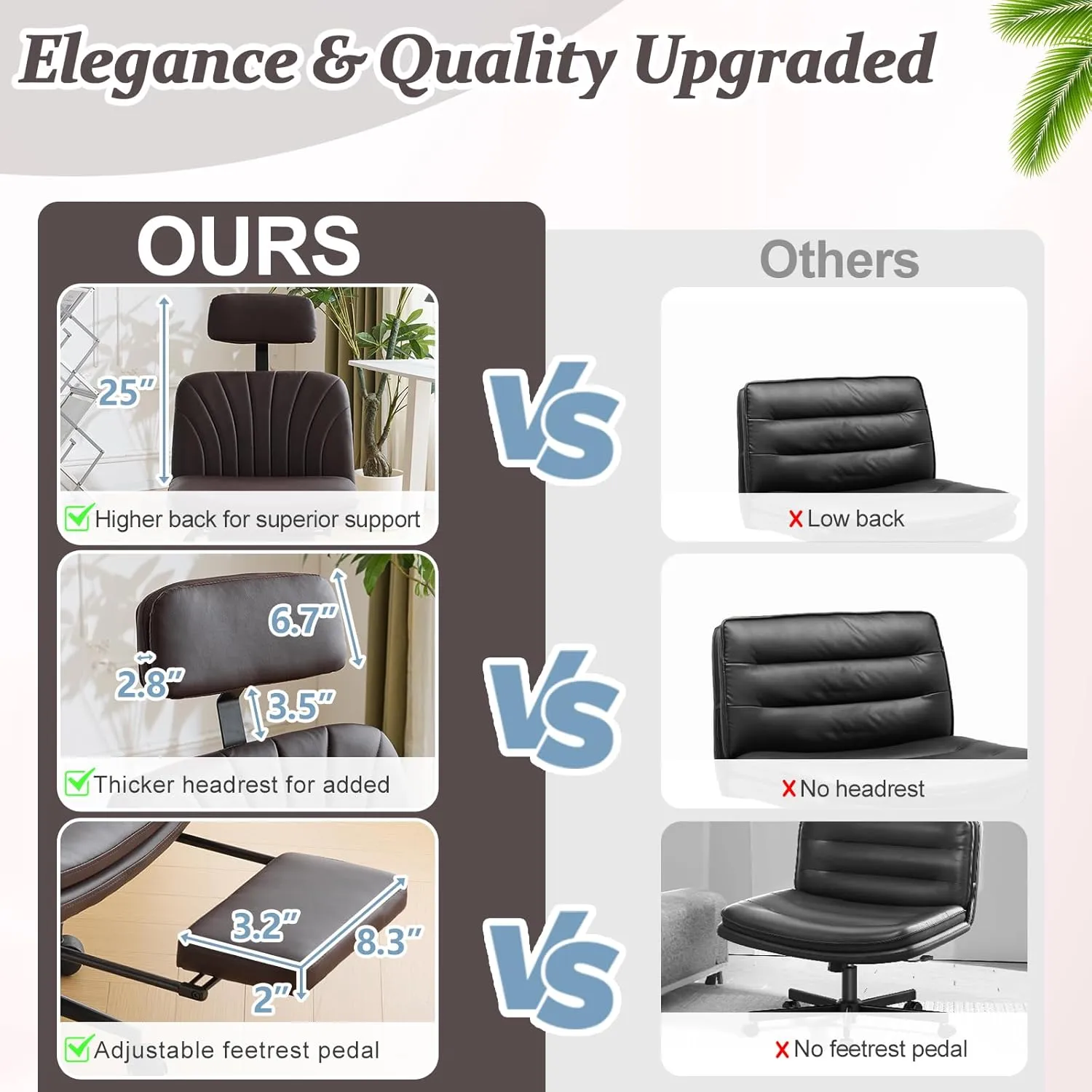 VINGLI Criss Cross Office Chair,PU Leather Computer Chair,Dual-Use with/no Wheels,Comfy High Back Lumbar Support Desk Chair,360 Degree Swivel Chair with Headrest/Footrest Pedal, Expresso