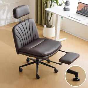 VINGLI Criss Cross Office Chair,PU Leather Computer Chair,Dual-Use with/no Wheels,Comfy High Back Lumbar Support Desk Chair,360 Degree Swivel Chair with Headrest/Footrest Pedal, Expresso