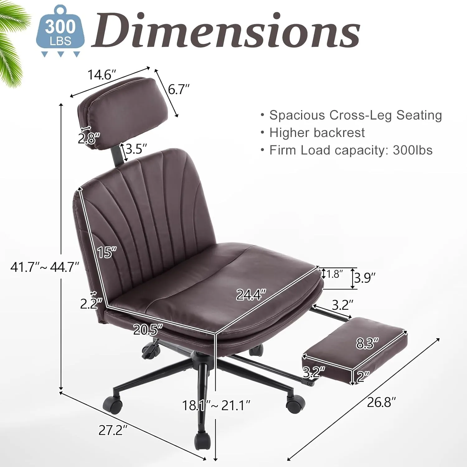 VINGLI Criss Cross Office Chair,PU Leather Computer Chair,Dual-Use with/no Wheels,Comfy High Back Lumbar Support Desk Chair,360 Degree Swivel Chair with Headrest/Footrest Pedal, Expresso