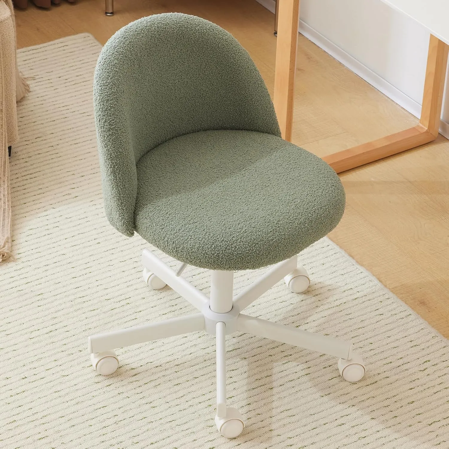 VINGLI Cute Candy Chair Armless Comfy Small Office Desk Vanity Chair with Wheels & Lumbar Support,Teddy Adjustable Rolling Swivel Computer Task Ch for Home Office,Bedroom,MintGreen