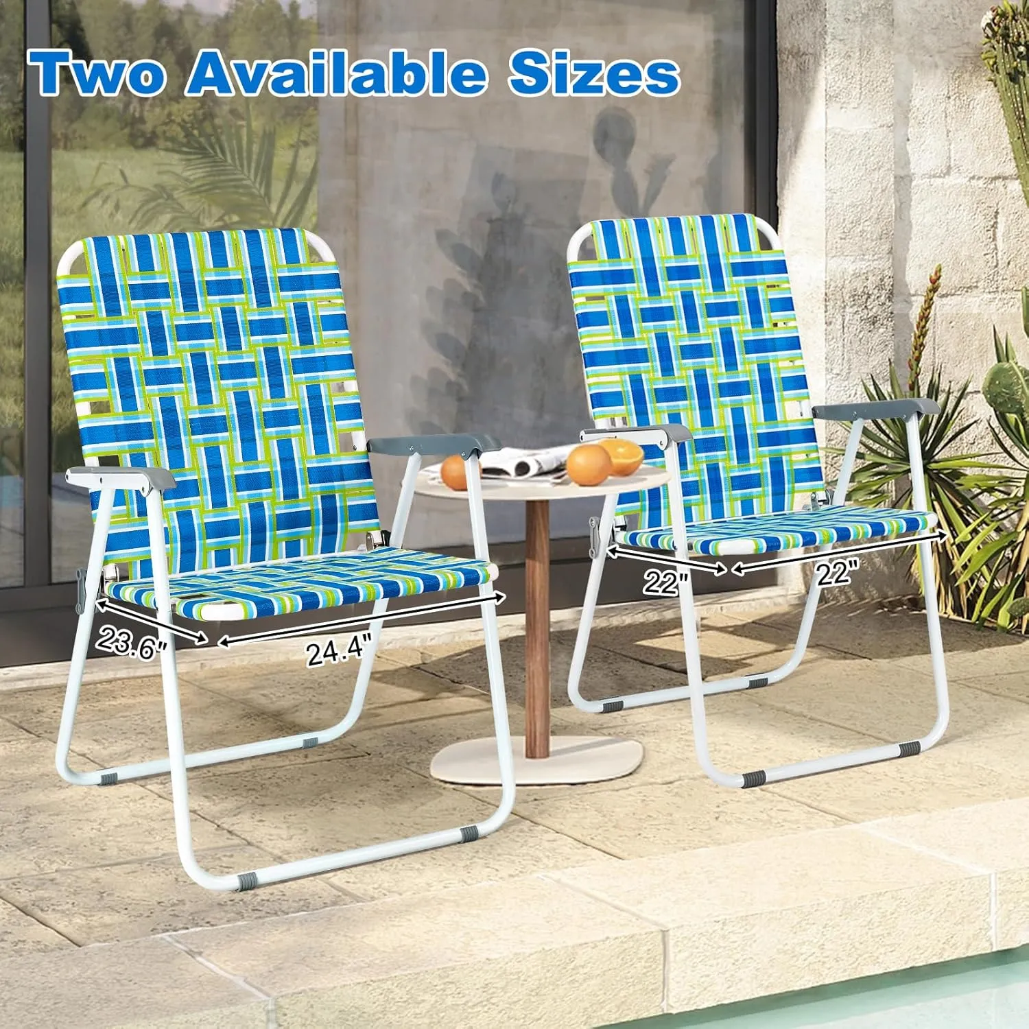 VINGLI Oversized Patio Lawn Chairs Folding 1 Piece, Webbed Folding Chair Outdoor Beach Chair Portable Camping Chair for Yard, Garden (Blue, Oversized)