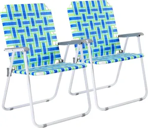 VINGLI Oversized Patio Lawn Chairs Folding 1 Piece, Webbed Folding Chair Outdoor Beach Chair Portable Camping Chair for Yard, Garden (Blue, Oversized)